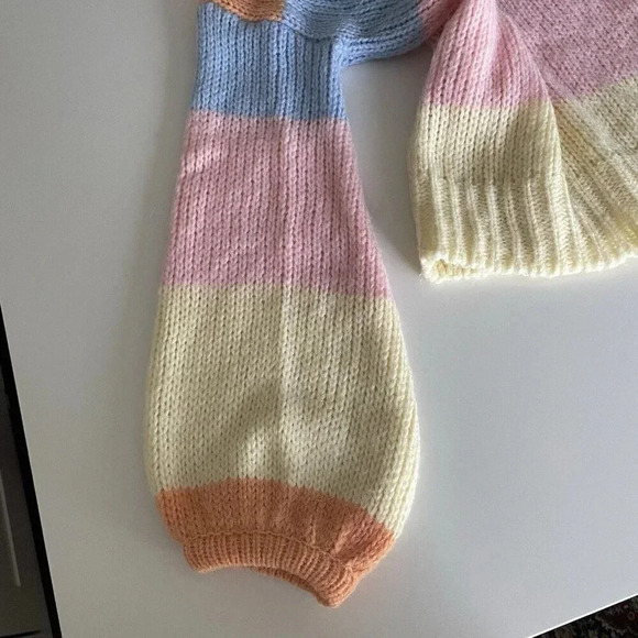 Lovers And Friends Pastel Preppy Balloon Sleeve Sweater S Wool Alpaca Stripes - Picture 6 of 9